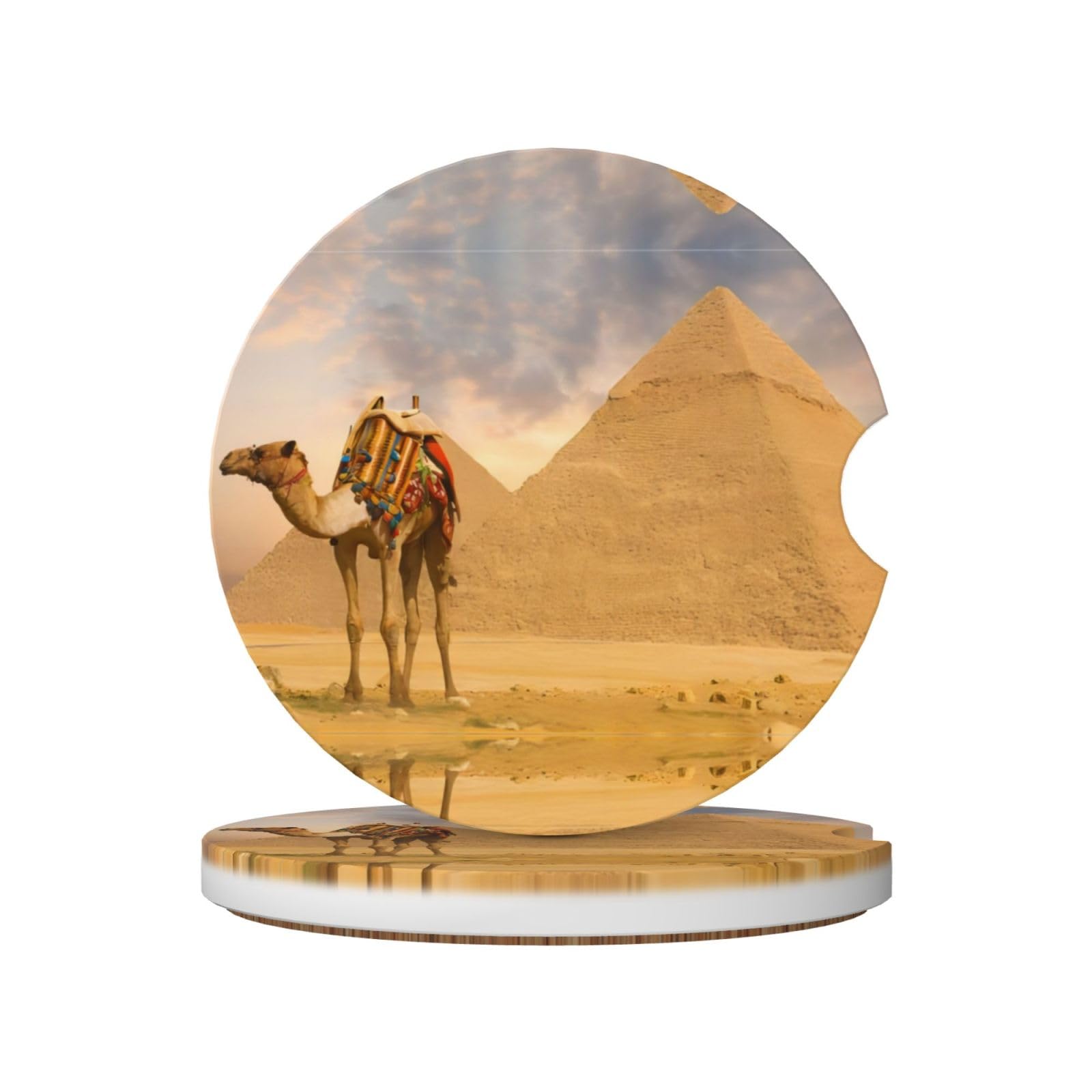 Camel Printed Car Coaster Set 2.56-inch Ceramic Coasters Suitable for Cup Holders