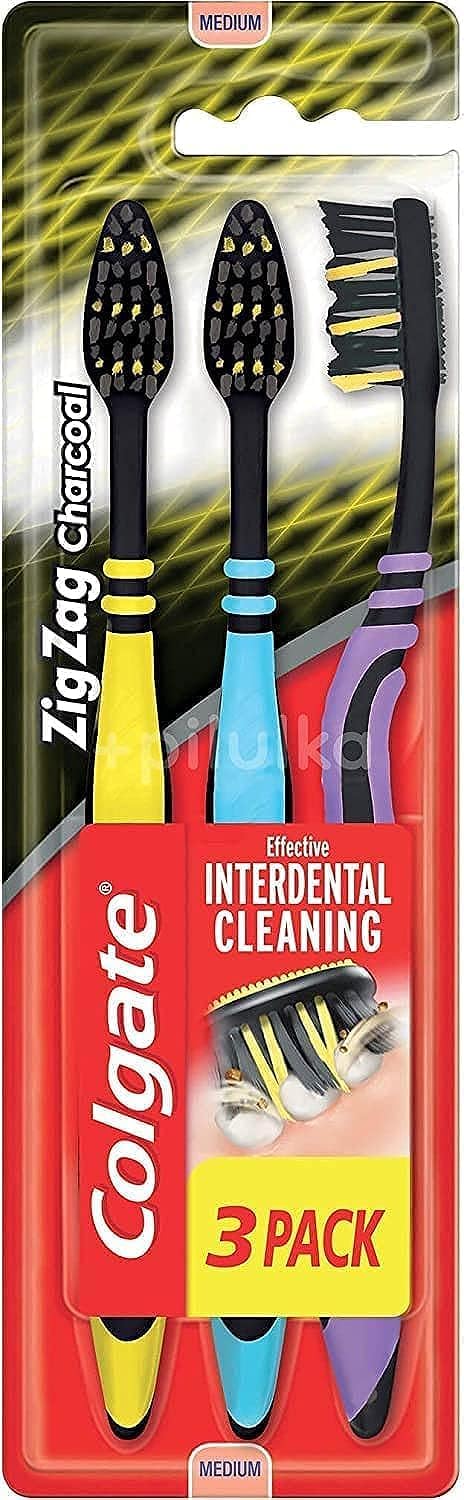 Black Toothbrush Zig Zag Charcoal 3 Pcs