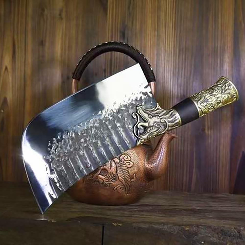DAXXIN Meat Cleaver,Cleaver Knife, 8.5 inch Big Chop Bone Machete Handmade 7Cr17MoV High Carbon Steel Kitchen Viking Knife Butcher Meat Cleaver Carved Copper Handle