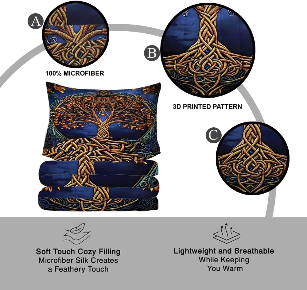 Celtic Viking Tree of Life Bedding Set, Yggdrasil Quilt Bed Sets King Queen Twin Throw Size, Celtic Bedding, Viking Comforter, Tree of Life Viking Bedroom Decor (Viking Tree of Life)