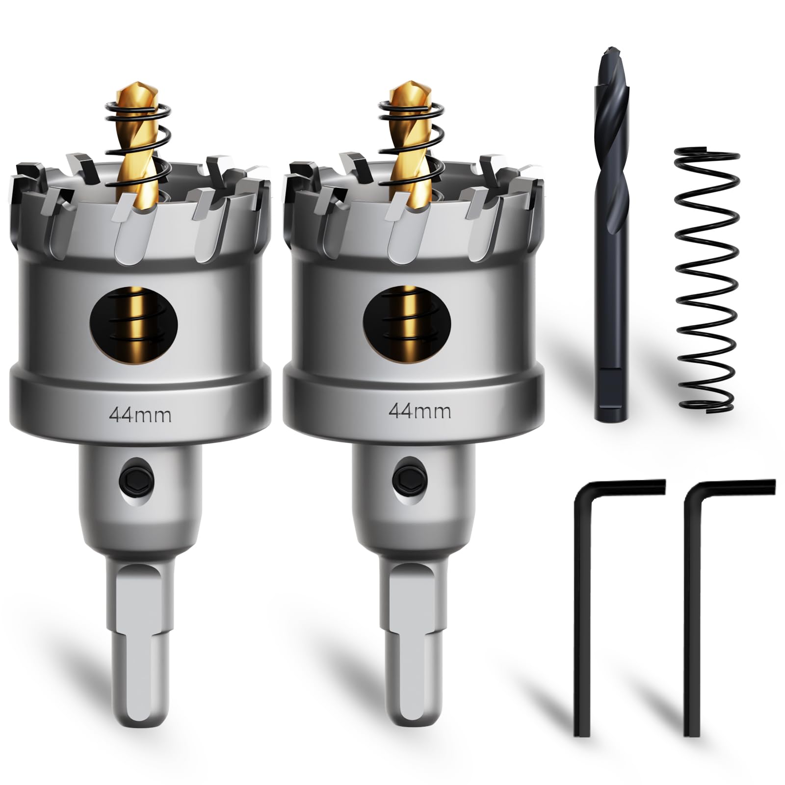 METOTY 44mm 2PCS Carbide Hole Saw Set,Heavy Duty Tungsten Carbide Tipped Hole Cutters Set with a nitrided Step Drill and L-flench, for Steel Iron,Aluminum,Stainless stell