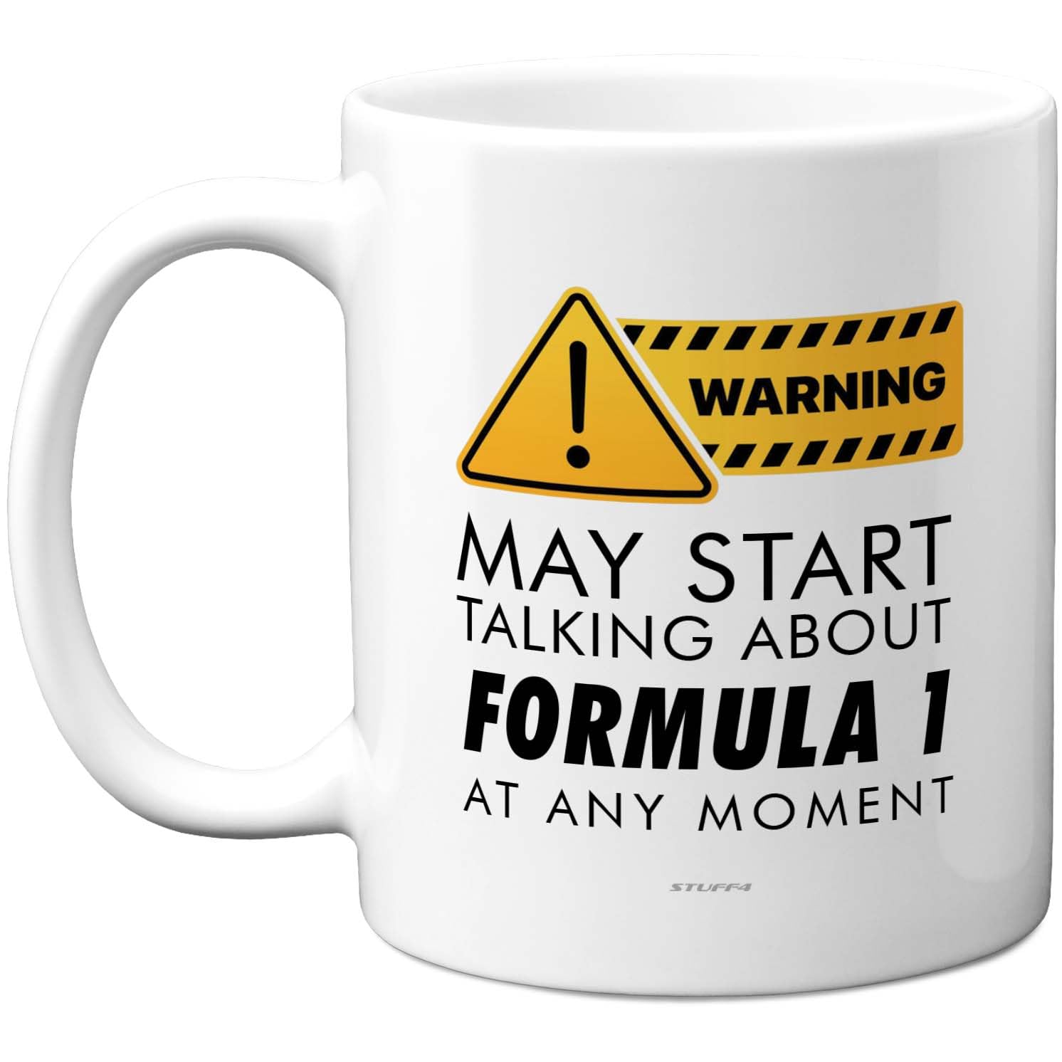 Stuff4 Formula 1 Warning Mug - Bold Yellow Sign for Racing Fans - Playful Novelty Gift - 11oz Ceramic Gloss Mug