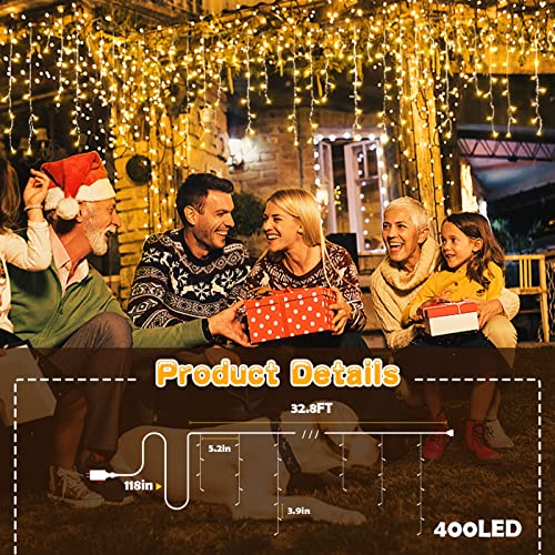 Hezbjiti Christmas Decorations Lights Outdoor, 400 Led 32.8 Ft 8 Modes 75 Drops Fairy String Curtain Lights For Christmas Decor Eaves Window Party Yard Garden Indoor (Warm White) #TOP4