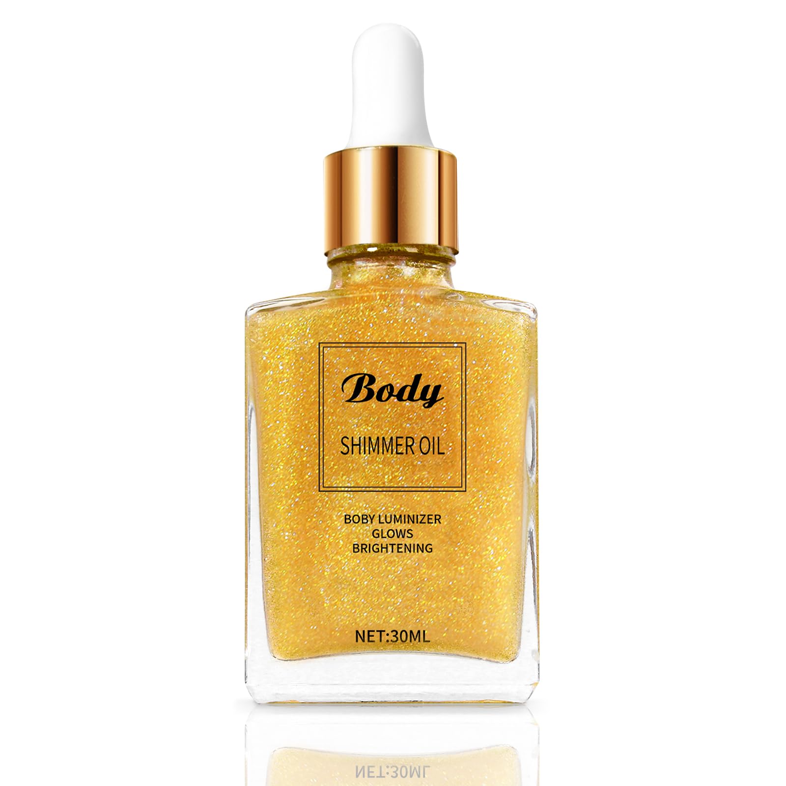Body Shimmer Oil, Luminizer Glow For Face & Body, Summer Body Glitter, Luxurious Illuminator Oil, Shimmer Dry Body Oil, Highlighter Makeup Drops, Lightweight and Non-Greasy Body Glow - Gold