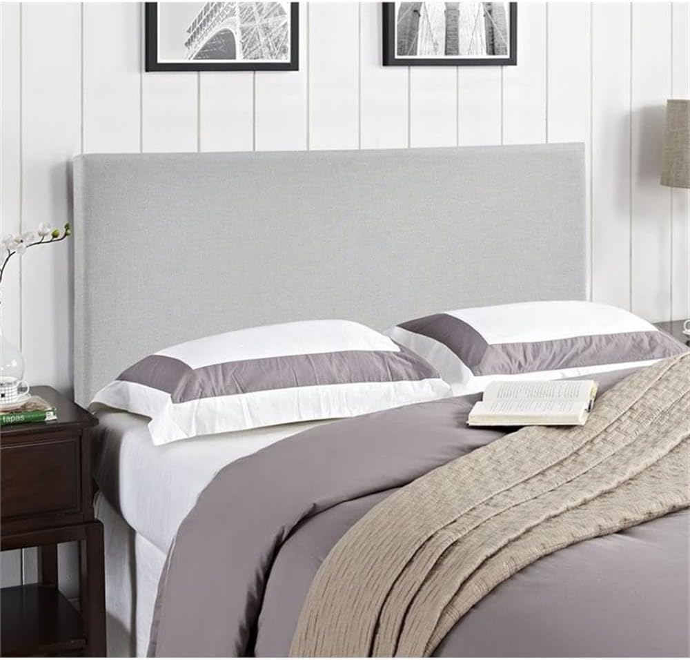 Hawthorne Collections Queen Panel Headboard, 48" H x 62" W, Fabric Upholstered, Sky Gray Finish, Particleboard with Solid Wood Poles, Contemporary Design for Bedroom Furniture