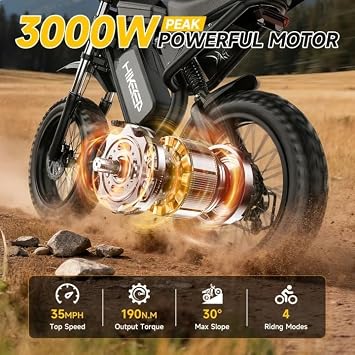 HiKeep Electric Dirt Bike for Adults - Peak 1500W/3000W Electric Bikes, 48V/52V 15.6Ah/25Ah/40Ah Ebike, 70-120 Mile(PAS Mode), 16/20 Inch All-Terrain Fat Tire Electric Motorcycle