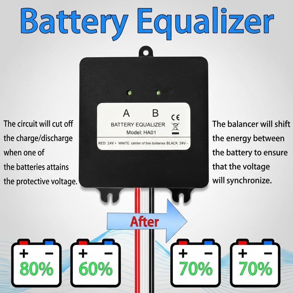 HA01 Battery Equalizer LED Display for N x 12V Batteries Balancer 24V 48 V Voltage Balance Battery Charger Regulators Series Parallel,Optimizing Current 0-5A