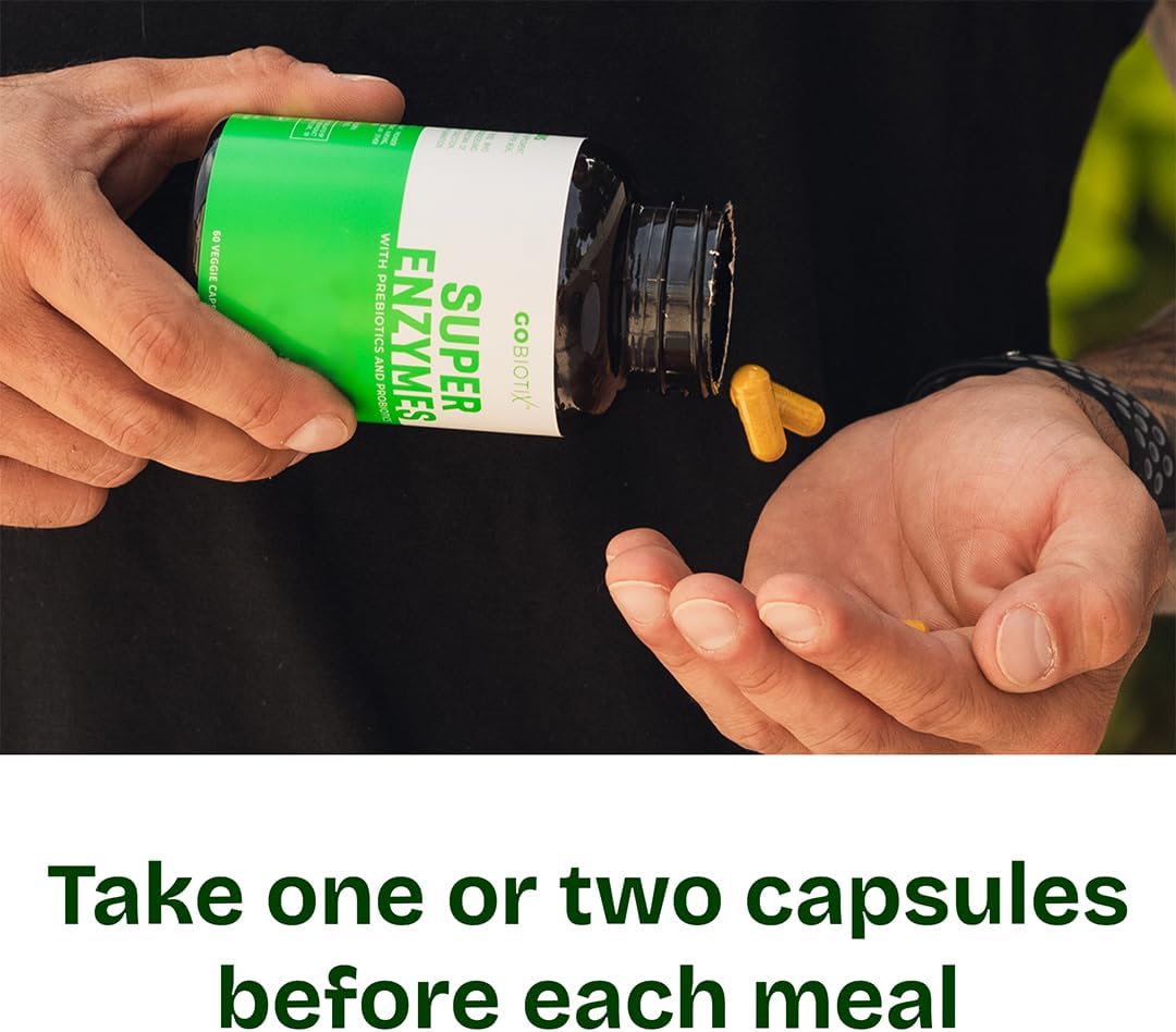 GoBiotix Digestive Enzymes Supplement with Prebiotics and Probiotics for Women and Men - Gut Health, Gluten Digestion, Lactose Absorption, Plant Based Dietary Pills - 60 Capsules - Image 3