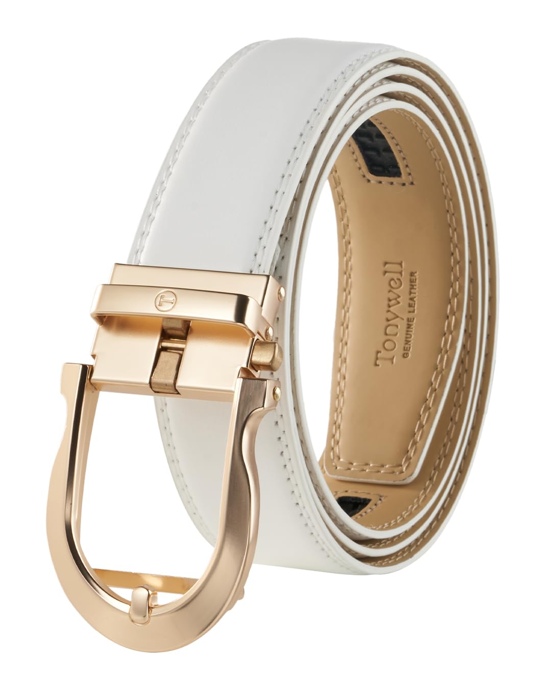Tonywell Men's Leather Ratchet Belt, 1 3/8" Adjustable Dress Belt, Trim to Fit