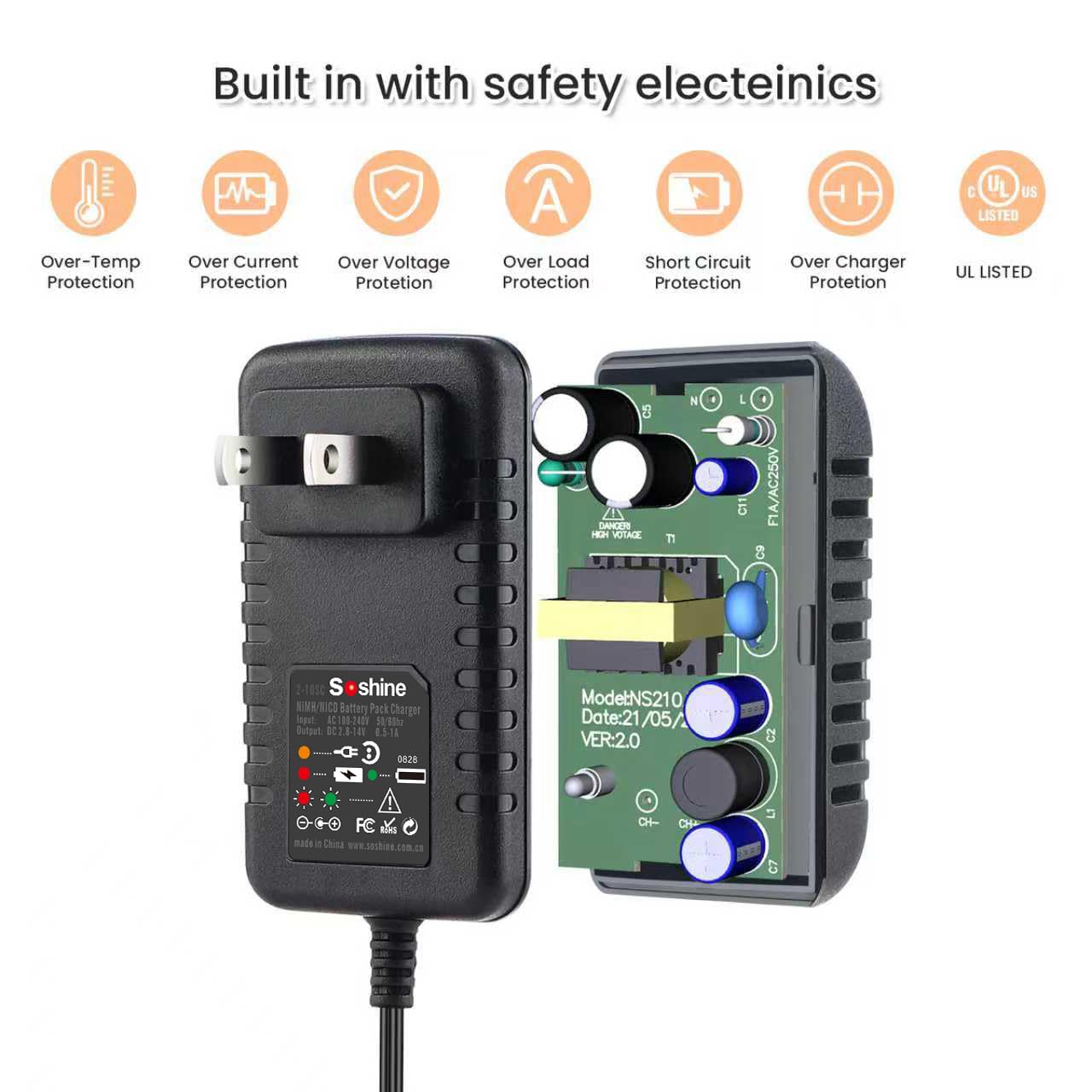 Cargador de batería RC, cargador de coche RC 2S-10S para 4.8 V, 7.2 V, 8.4 V, 9.6 V, NiMh/NiCd con 19 enchufes (no cargar para baterías Lipo/Li-ion/LiFePO4)