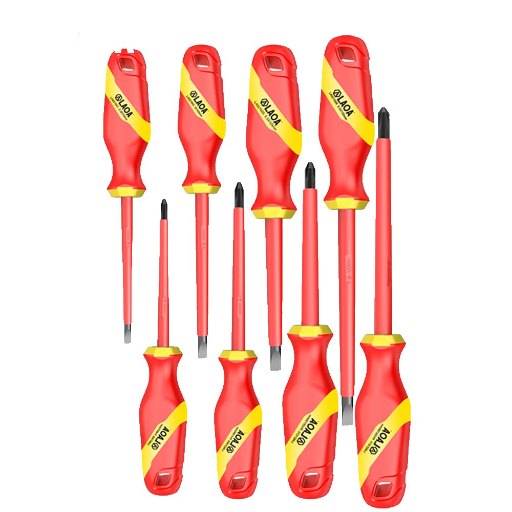 LAOA Insulated Screwdriver VDE Approved Screwdriver with Black Tip Magnetic for Electrician,8 pcs (Express 6-7 Days to The UK)