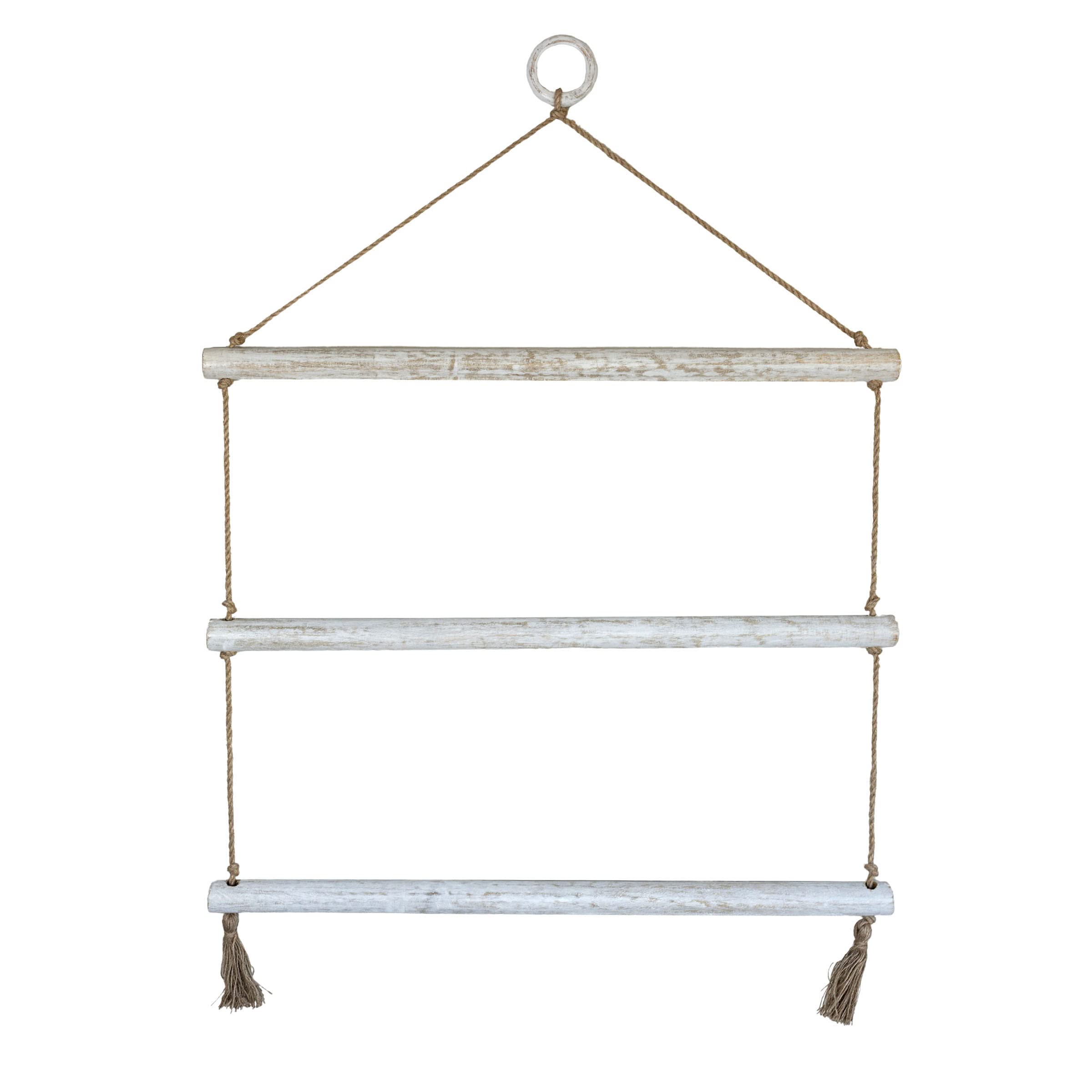Foreside Home and Garden Hanging Blanket Ladder White Wood & Jute by Foreside Home & Garden