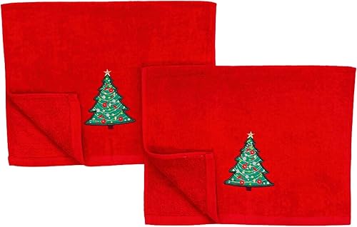 Miniatura 6 de Toallas de mano de Navidad de lujo árbol decorado tradicional toallas de baño de terciopelo rojo juego de 2