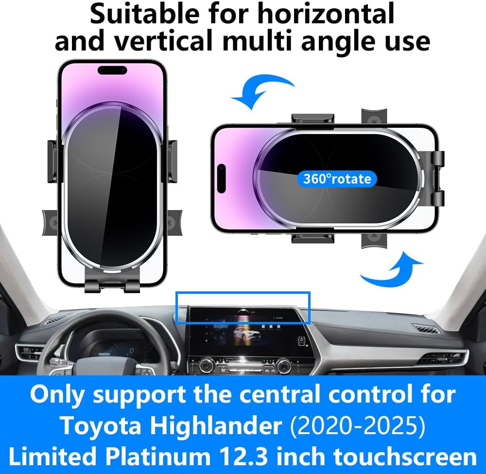 Car Phone Holder for Toyota Highlander 2020 2021 2022 2023 2024 2025 2026【12.3 inch Screen】 Auto Accessories Interior Cell Mobile Mount Holders case Accessory（Not Fit Grand Highlander）