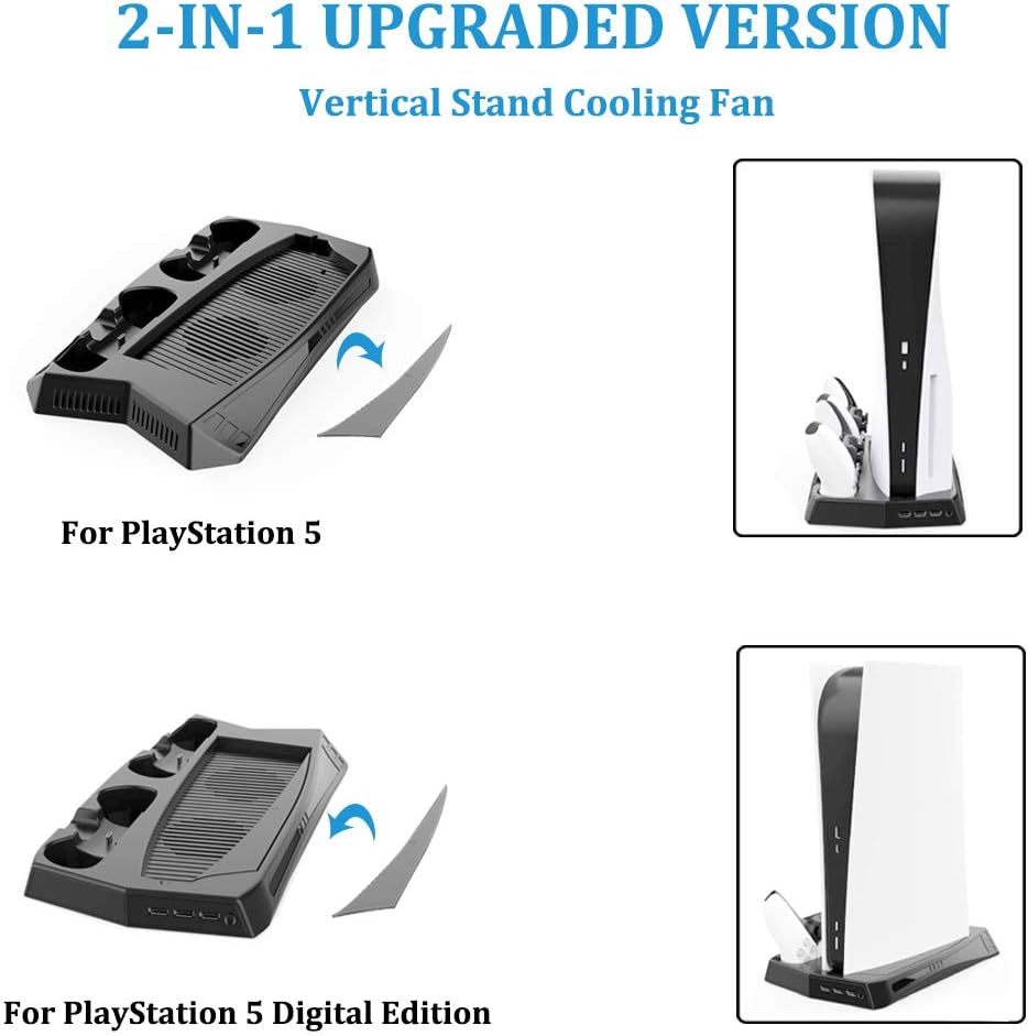 Suреr Chеар 🛒 CONNYAM Charging Stand with Cooling Fan for PS5 Ultra HD Console and PS5 Digital Edition, DualSense Controller Charge Station and 14 Retractable Game Storage for Sony Playstation 5 Buу 1 gеt 1 CONNYAM Charging Stand with Cooling Fan for PS5 Ultra HD Console and PS5 Digital Edition, DualSense Controller Charge Station and 14 Retractable Game Storage for Sony Playstation 5