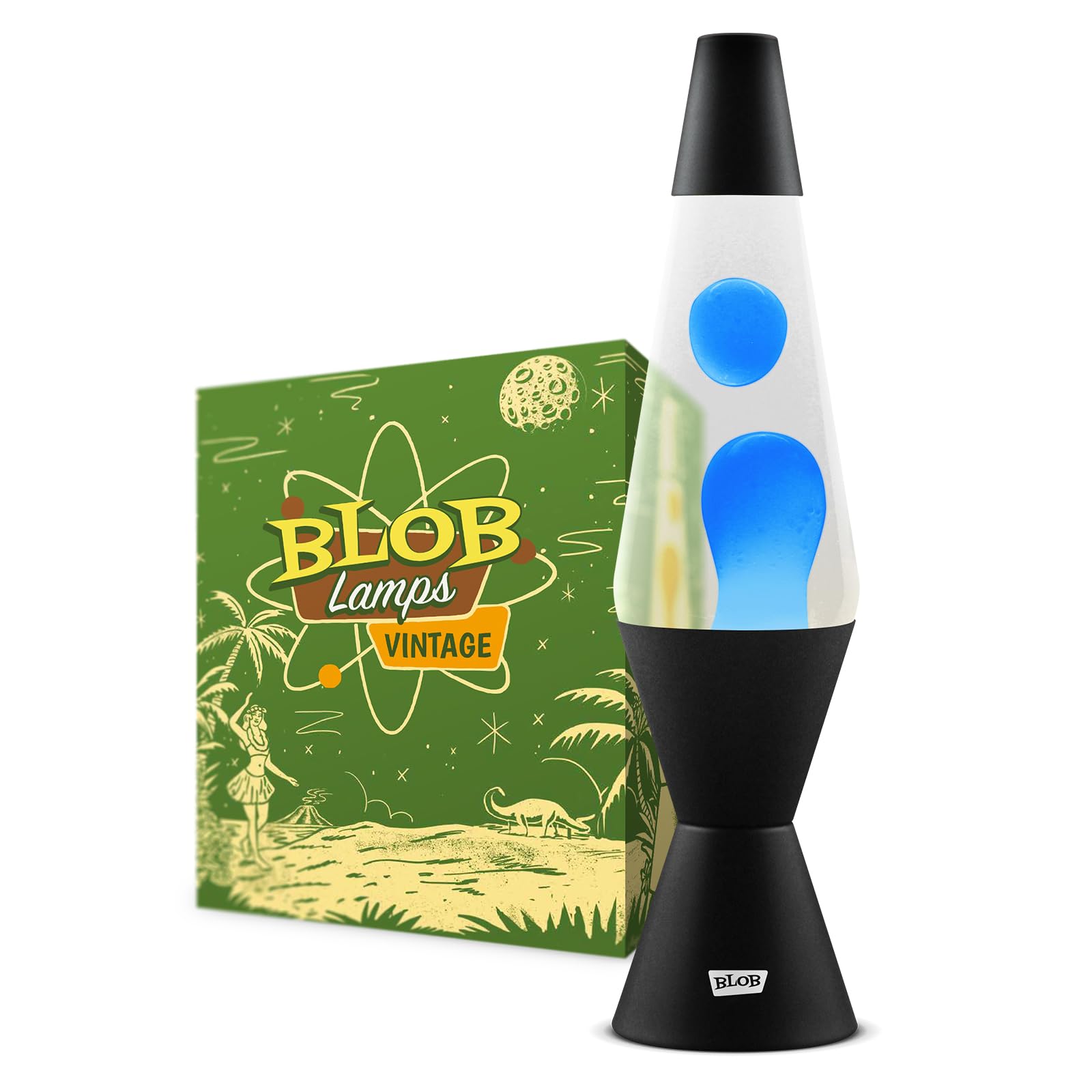 Liquid Motion Lamp Vintage Blue Wax Clear Liquid Matt Black Metal Base & Cap 14.5” Mood Lamp Light [Energy Class G]