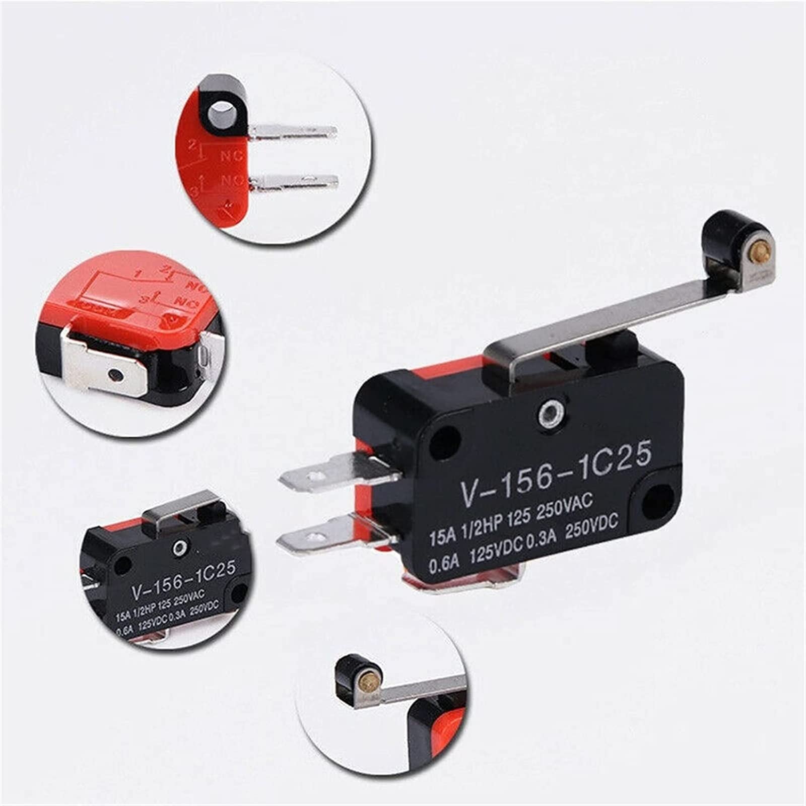 Interruptor de límite 1PCS V-156-1C25 15A El microinterruptor, botón pulsador SPDT Interruptor de límite de acción rápida momentánea, Interruptor de Viaje