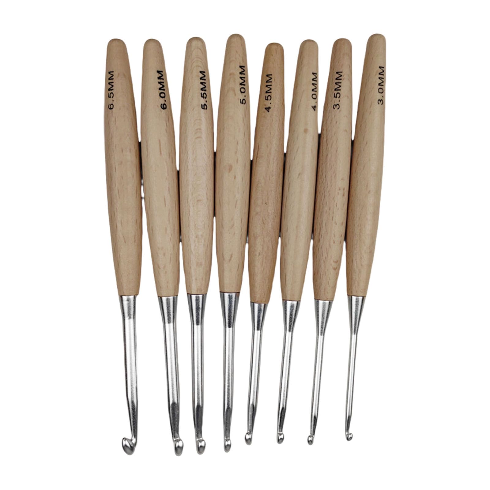 NEWFT 8Pcs Ergonomic Wood Handle Crochet Hook Knitting Tool for Beginner Adult Knitting Sweater Scarves Bag Socks 3.0mm-6.5mm Wood Crochet Hook