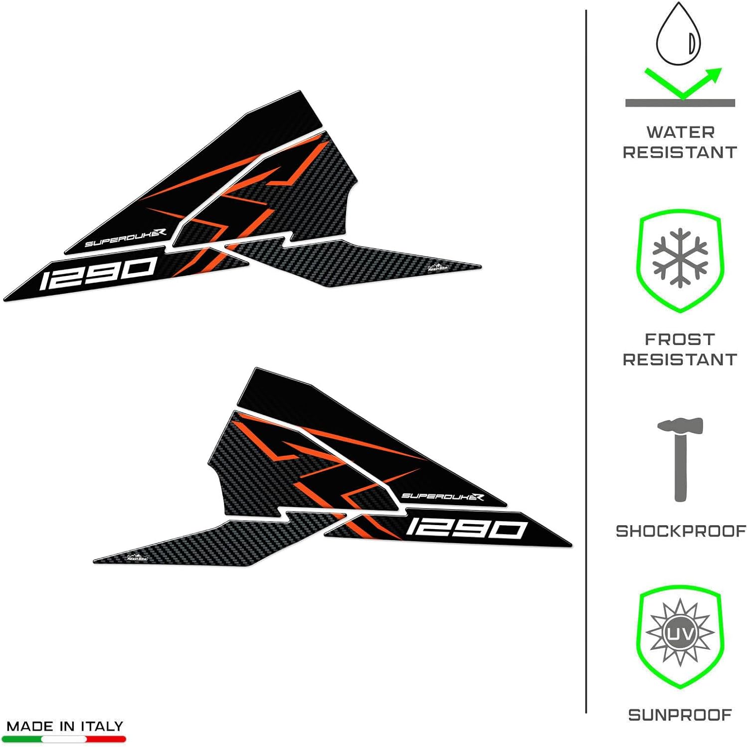 Resin Bike Motorcycle 3D Stickers Compatible with KTM 1290 Super Duke R 2022-2023. Tank Side Protections from Impact and Scratches. Resin Stickers - Made in Italy