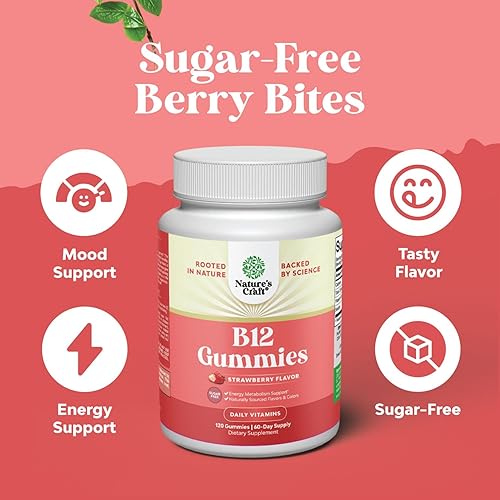 Miniatura 10 de Gomitas de vitamina B12 sin azúcar, 1000 mcg, gomitas veganas B12 para adultos, enfoque energético, inmunidad y apoyo nervioso, gomitas de vitamina