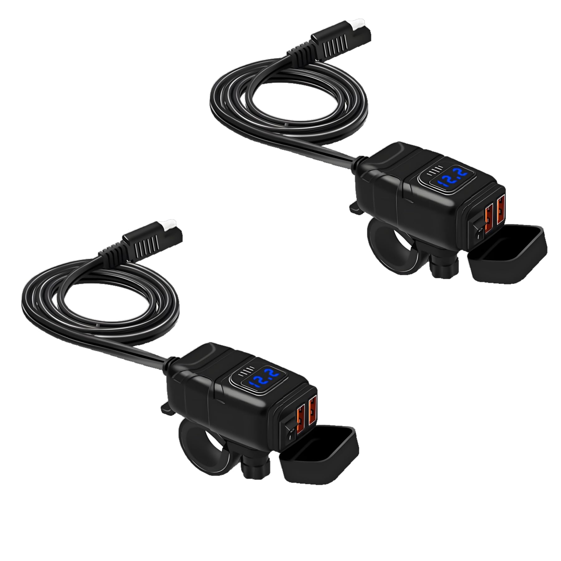2-pak motocyklowa ładowarka samochodowa USB z podwójnym portem szybkie ładowanie QC 3.0 włącznik/wyłącznik do ATV uchwyt na kierownicę łodzi 12 V-24 V wodoodporna