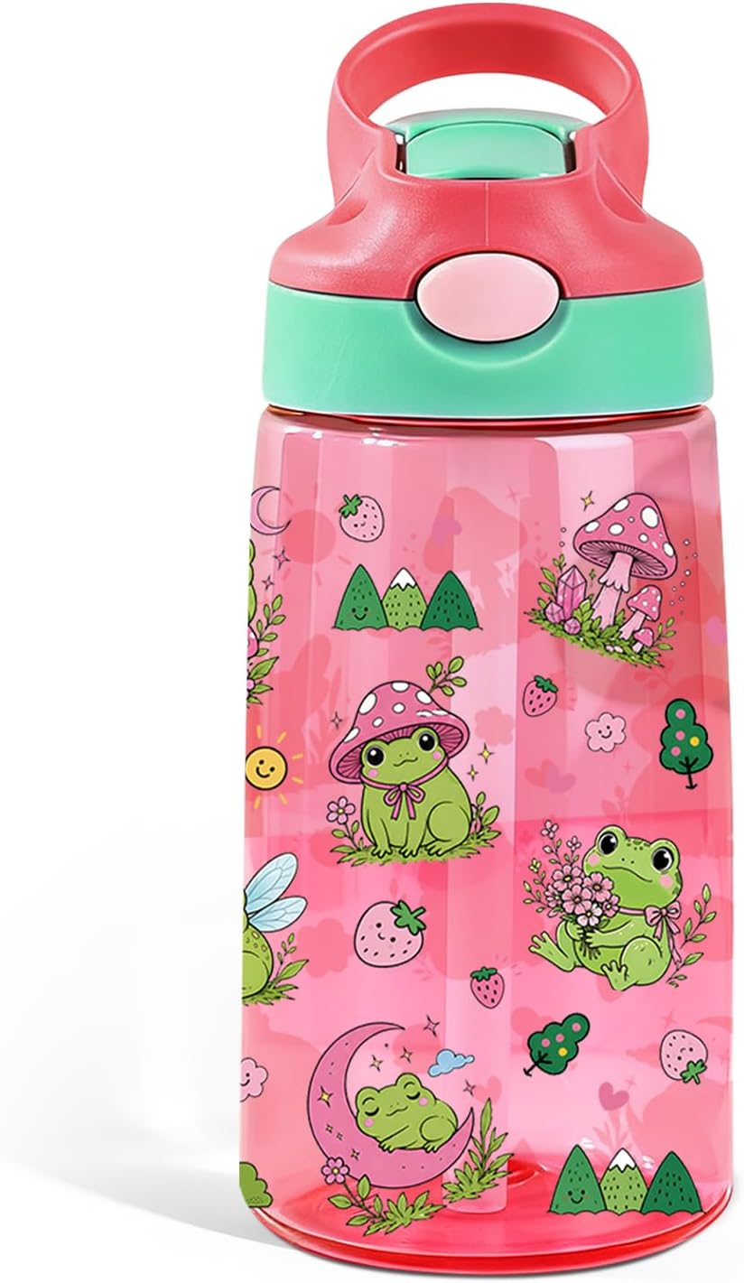 Frog 14oz Kid Water Bottle with Straw - Leakproof BPA-Free Plastic Pop-Up Spout for Boys and Girls, Reusable Leak Proof Travel Bottle for Outdoor Sports