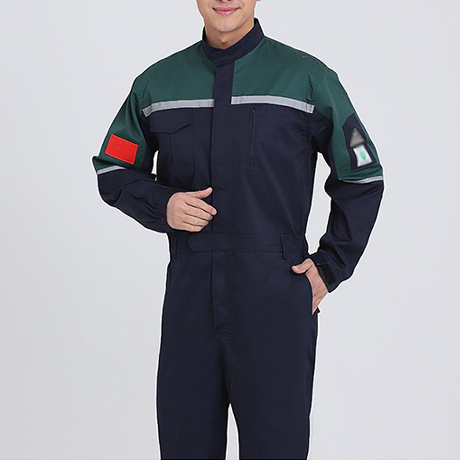 Combinaison À Manches Longues Auto Repair Work Uniforme Zip-Front Coverall Coton Salopette Vêtements De Travail Avec Bande Réfléchissante
