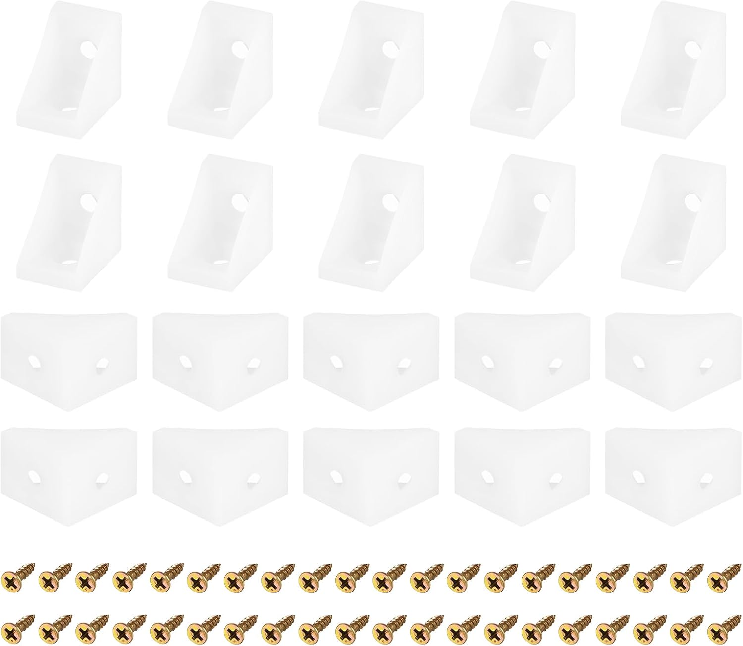 uxcell 20Pcs 90 Degree Plastic Corner Braces, 15.2x20x20mm Nylon Shelf Right Angle Brackets with Screws for Cabinets, Cupboards (White)