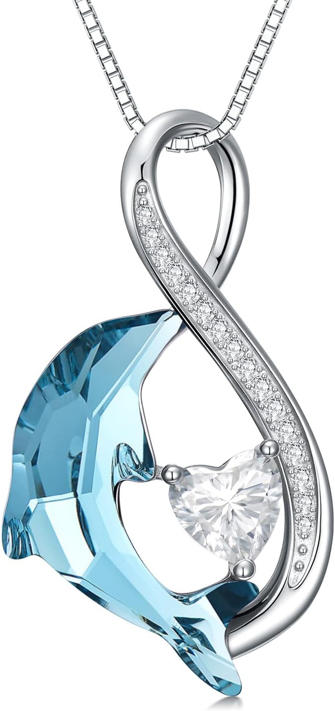 TOUPOP Mothers Day Gifts for Mom Dolphin Gift for Women Sterling Silver Crystal Dolphin Pendant Necklace Anniversary Birthday Jewelry for Dolphins Lovers