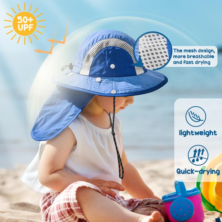 Sukeen Kids Sun Hats with Neck Flap 3 Ways to Wear Foldable Bucket Hat for Girls Boys Lightweight Kids Beach Hat for Outdoors2
