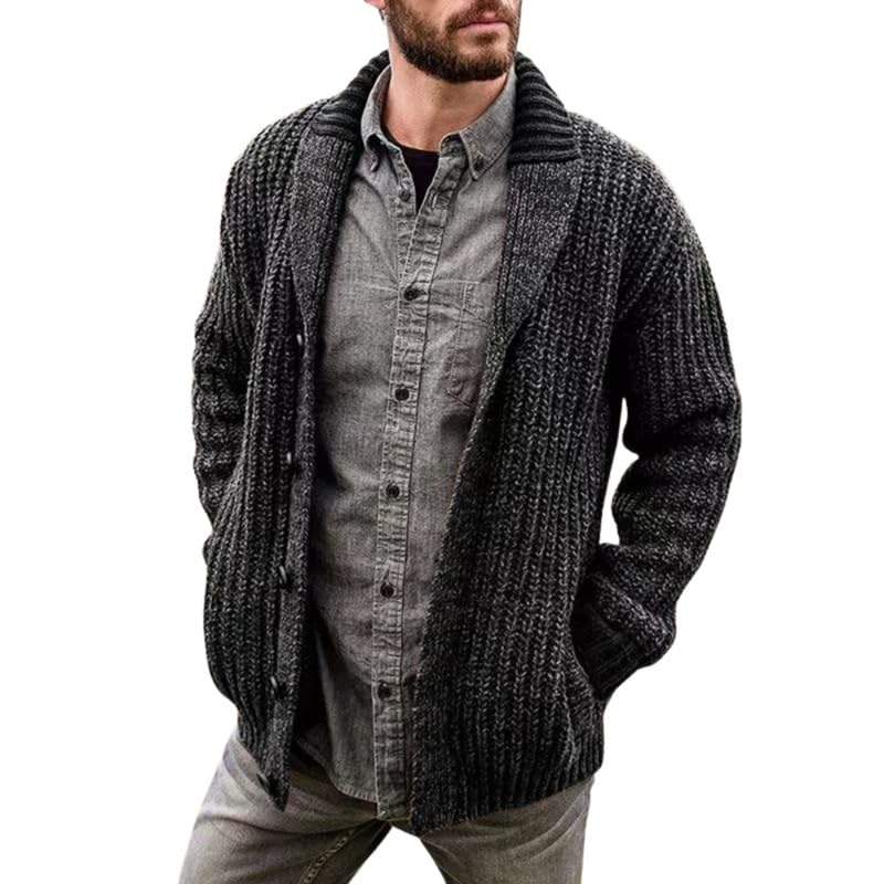 bifanxi Men's Shawl Collar Knitted Sweater with Buttons Slim Fit Cardigan for Autumn and Winter | Black | M-picture-37