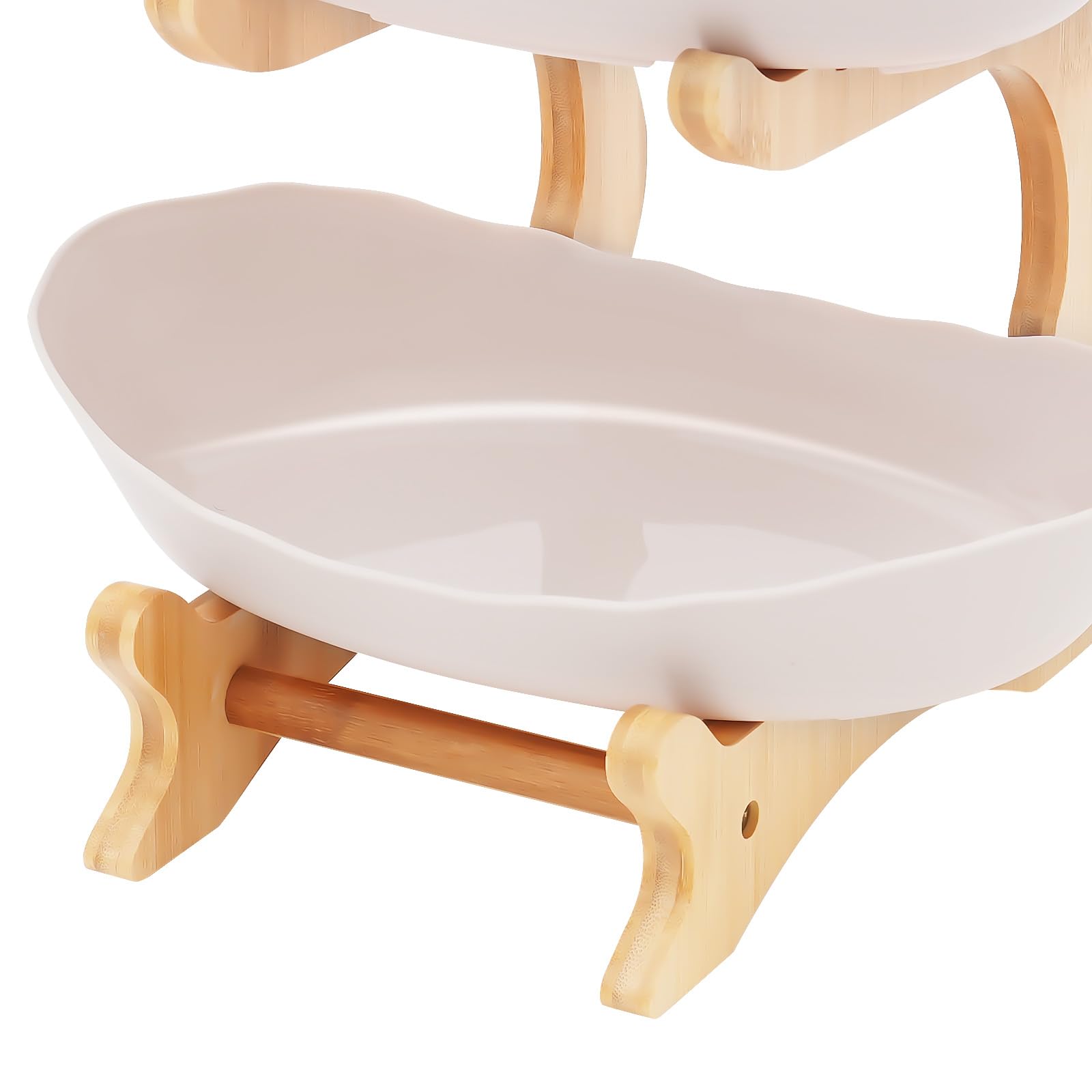 Présentoir à fruits à 3 étages | Bol à fruits en céramique et porcelaine | Assiette à fruits ovale en bambou naturel | Support ovale en bois de bambou naturel | Présentoir à tarte - Plateau à