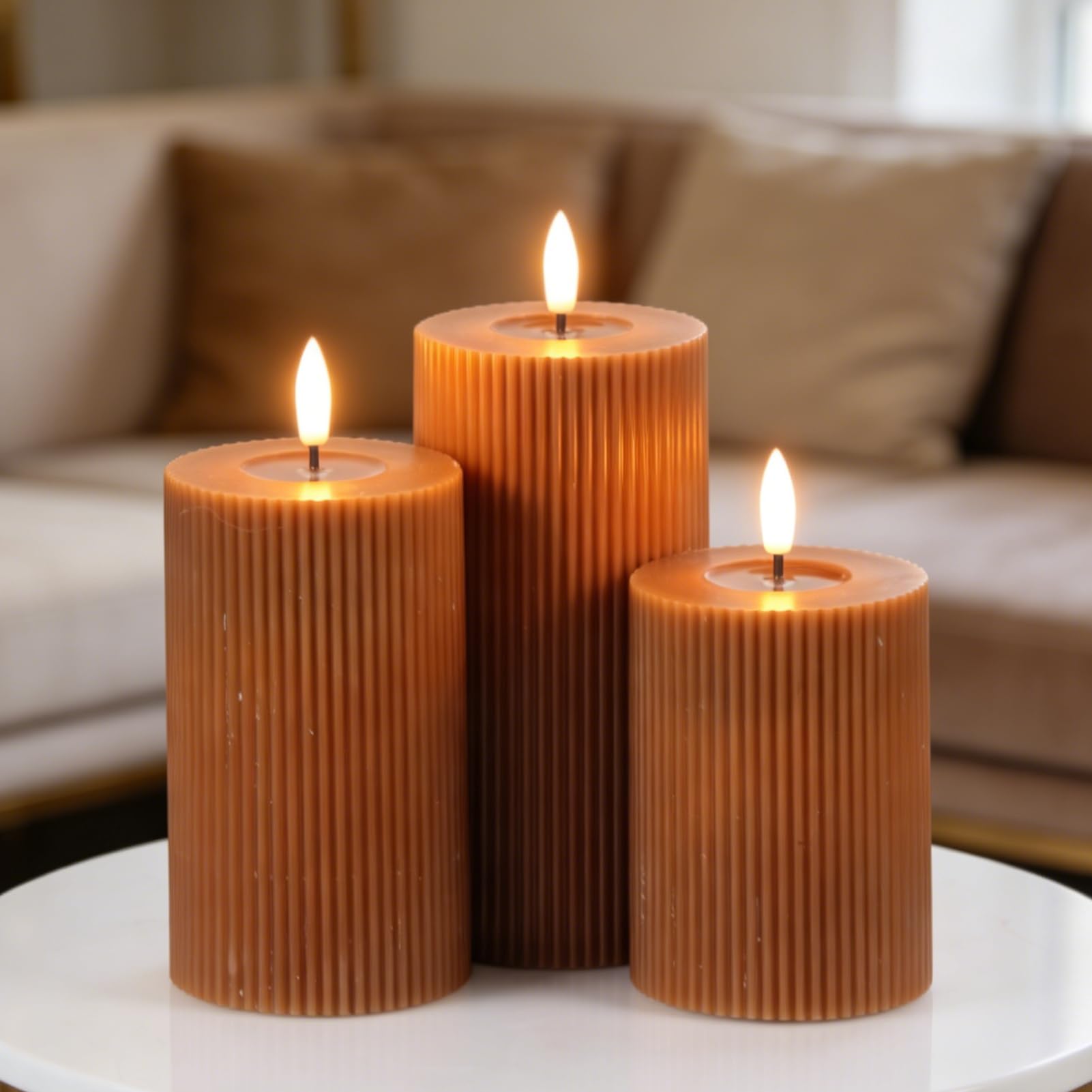 Brown Battery Operated Flameless Candles with 6 Hour Timer
