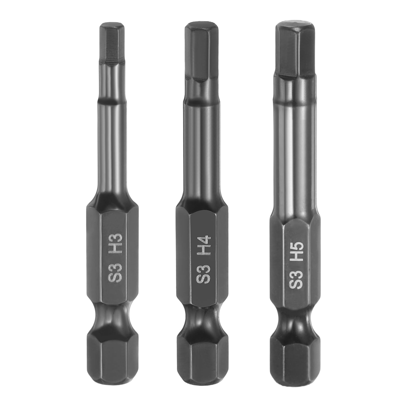 HARFINGTON 3pcs Flat Hex Head Drill Bit H3/H4/H5 Magnetic Tip 1/4" Hex Shank 50mm (2") Long Mirror Polished Metric Hexagonal Screw Driver Screwdriver