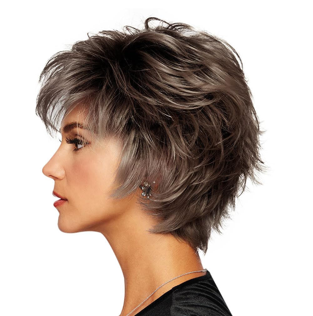 Raquel Welch Voltage Short Layered, No-Fuss Wig by Hairuwear, Large Cap, SS8/12 Shaded Iced Mocha