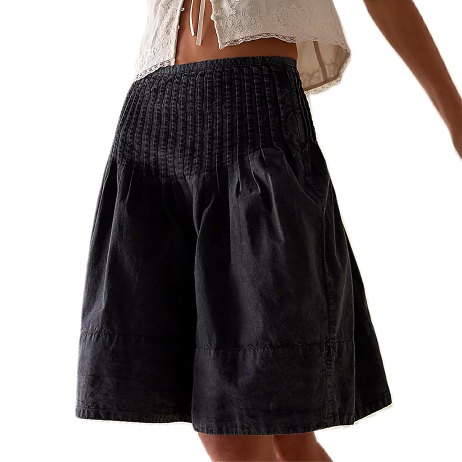A-Line Pleated Midi Skirts for Women High Waist Knee Length Casual Flared Flowy Skirt