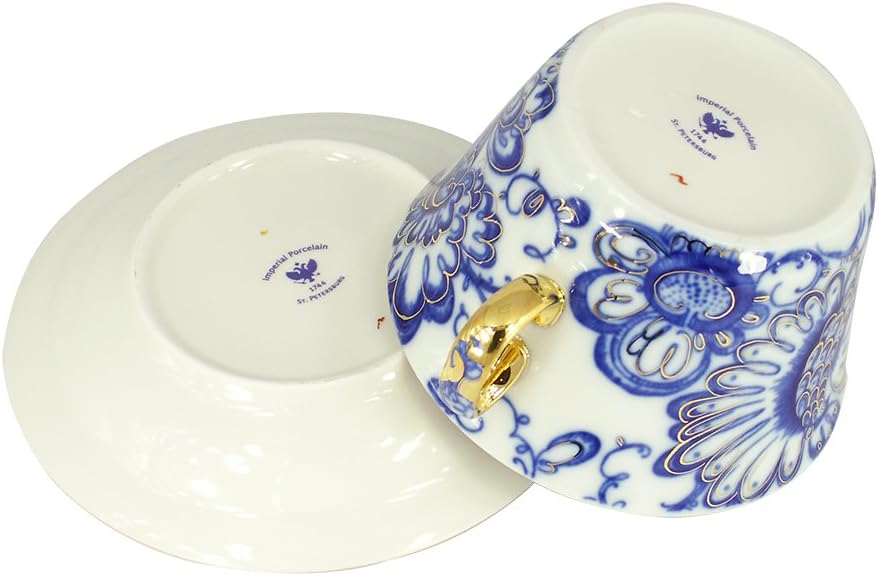 Lomonosov Porcelain Bouillon Soup Cup and Saucer Singing Garden 5.7 oz/170 ml