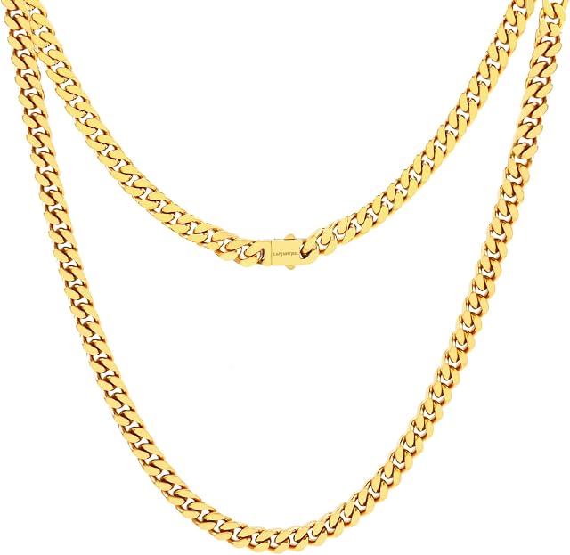 OUMI Miami Cuban Chain Necklace for Men/Women,316L Stainless Steel 5/7MM Width 18" 20" 22" 24" Length Double Safety Clasp Hip Hop Jewely,Come Gift Box (Silver)