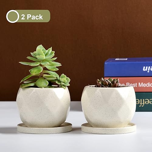 Miniatura 6 de ANTISS HOME Macetas para suculentas maceta de cerámica para suculentas con drenaje 2 unidades maceta pequeña caqui moteada mini maceta suculenta de