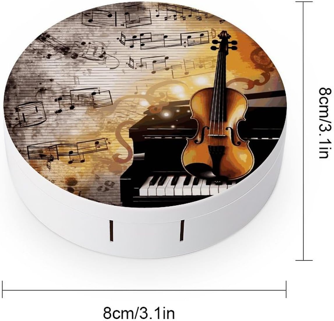 Piano Violin Music Notes Contact Lens Case Portable Contact Lens Applicator Removal Tool Kit Cute Round Eyeglass Cases with Mirror for Daily Vision Care And Outdoor Use