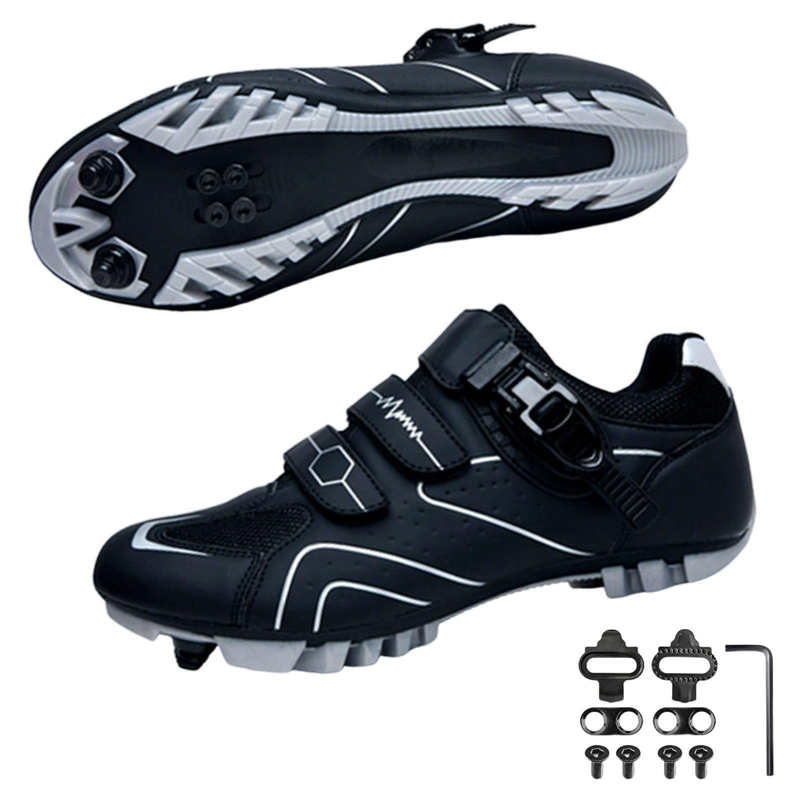 Surwin Zapatos Ciclismo Hombre y Mujer MTB, Zapatillas de Ciclismo con 2 Tornillos y Calas Zapatos Mountain Bike Unisex Antideslizante Transpirable, 36EU-47EU