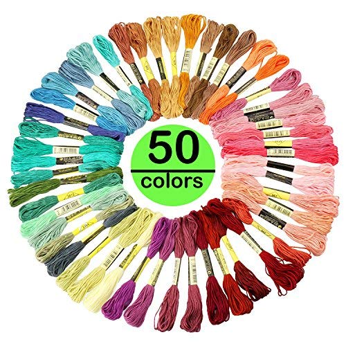 Embroidery Floss Kit,50 Assorted Rainbow Colors Polyester Sewing Skeins Line Cross Stitch Thread Friendship Bracelets String Art Crafts