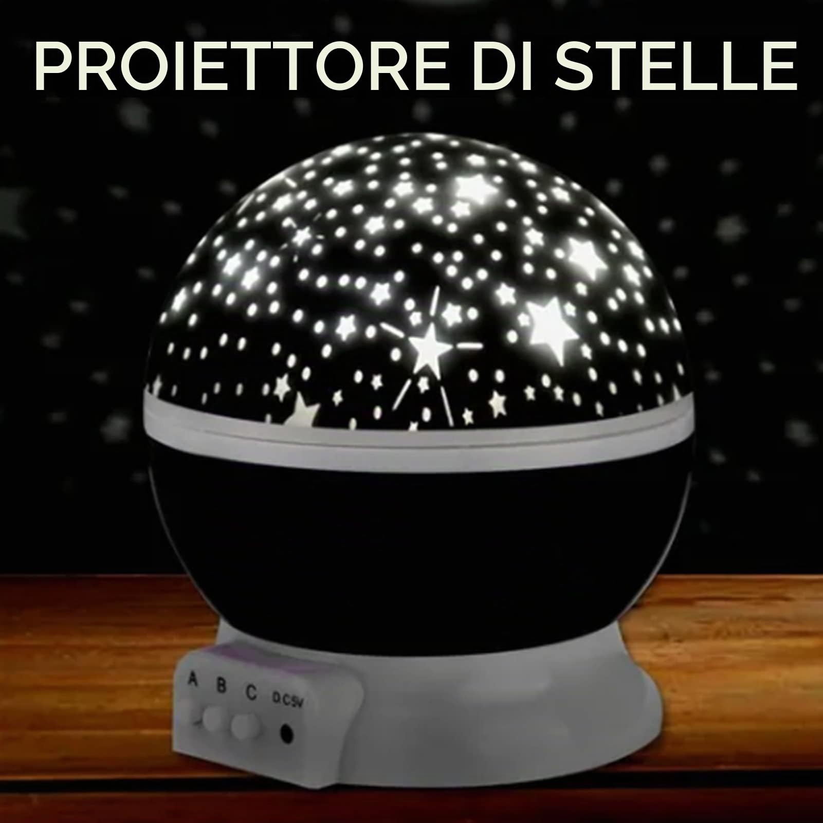 Star Night Light, Plastica Metallo Luna e Stella Romantico Interessante Decorativo Pratico Proiettore Stella Rotazione a 360 Gradi Luce Notturna con Cavo USB,