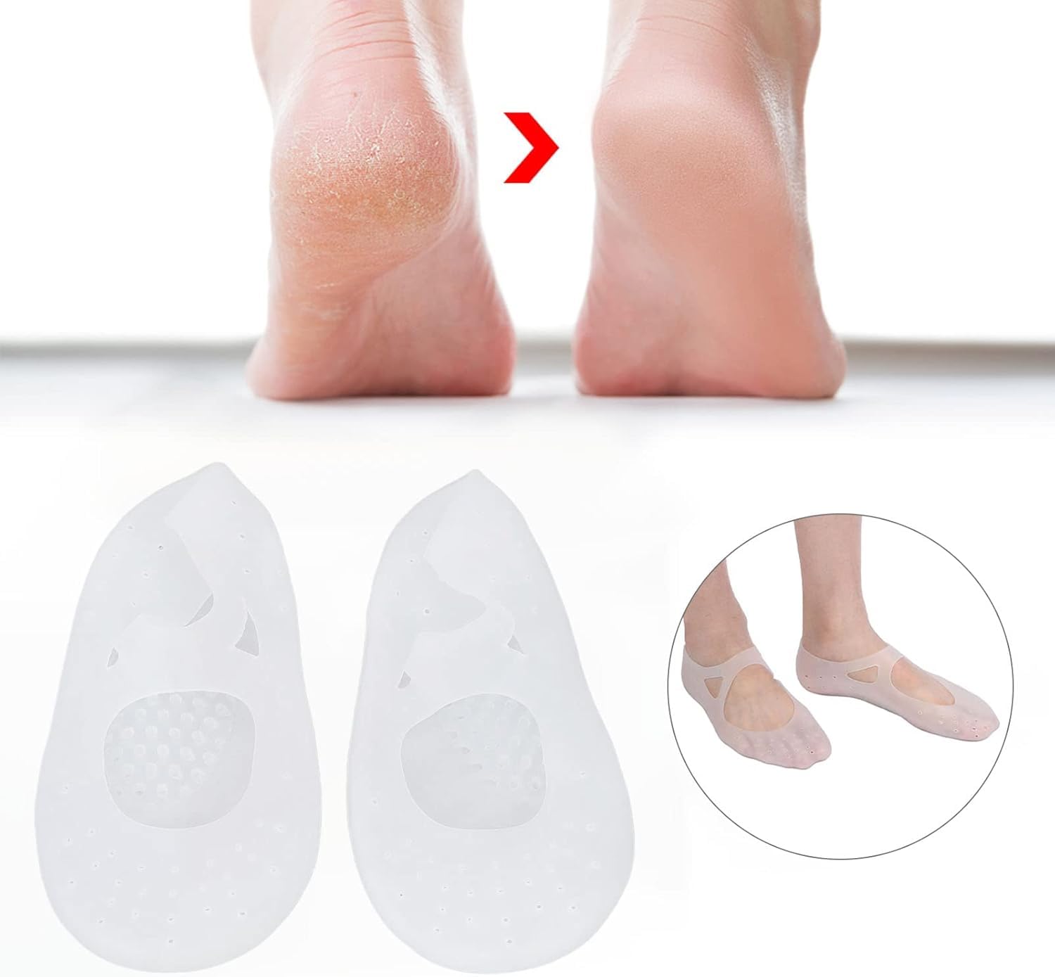 LUVINA Moisturizing Silicone Gel Socks with Arch Support – Dry Crack Feet Treatment for Women or Men, Hydrating Spa Socks for Heel Repair - Image 5 thumbnail