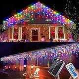 Homeleo Solar Icicle Christmas Lights, Outdoor Icicle Lights, Multi-color led Balcony Lights for Outside Christmas Decorations, Porch Backyard Patio House Bedroom Window Decor(14.5Ft/30 Drops/160 LED)