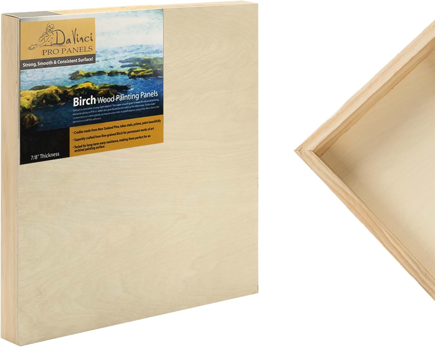 Da Vinci Pro Birch Wood Panel 7/8" Deep – 4x4-12 Pack - Fine Textured, Warp Resistant, Lightweight & Rigid – Perfect for Mounting Sanded Pastel or Watercolor Paper, Linen or Canvas