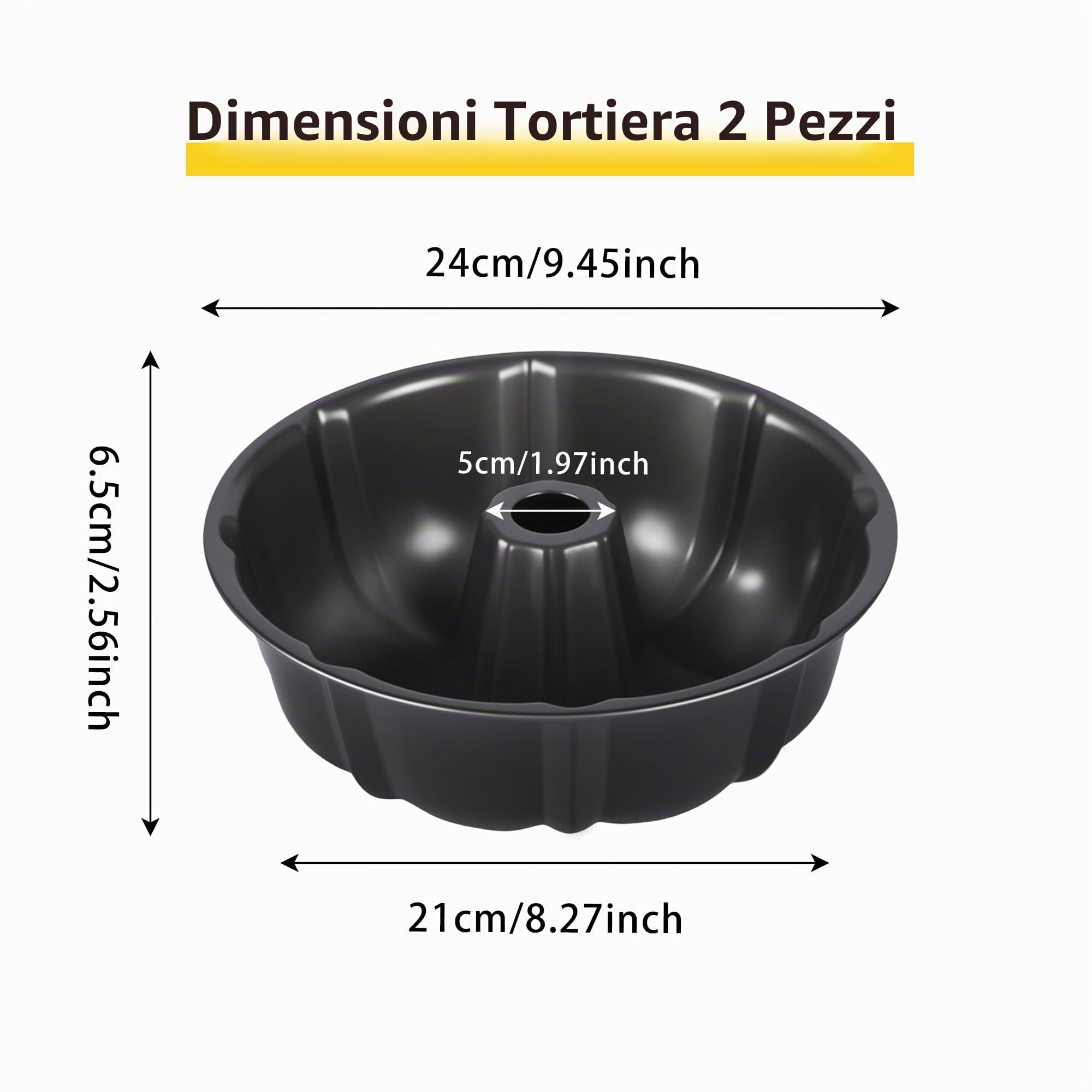 2 Pezzi Stampo Torta teglia Stampo per Ciambella con Tubo da forno in Acciaio con Rivestimento Antiaderente da Forno per Biscotti e Torte 24 cm (Nero)