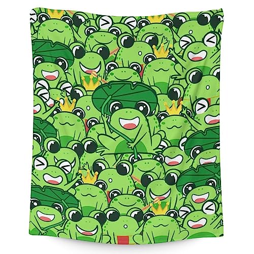 Mercuryelf Frog Throw Blanket - Soft, Fuzzy & Warm - 50x60 Inches Flannel Blankets for Living Room, Sofa - Green Novelty Throws Gift for Teens
