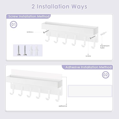 Miniatura 2 de VIS'V Soporte de pared para llaves, de acero inoxidable blanco esmerilado, pequeño soporte para llaves con bandeja adhesiva para llaves, organizador
