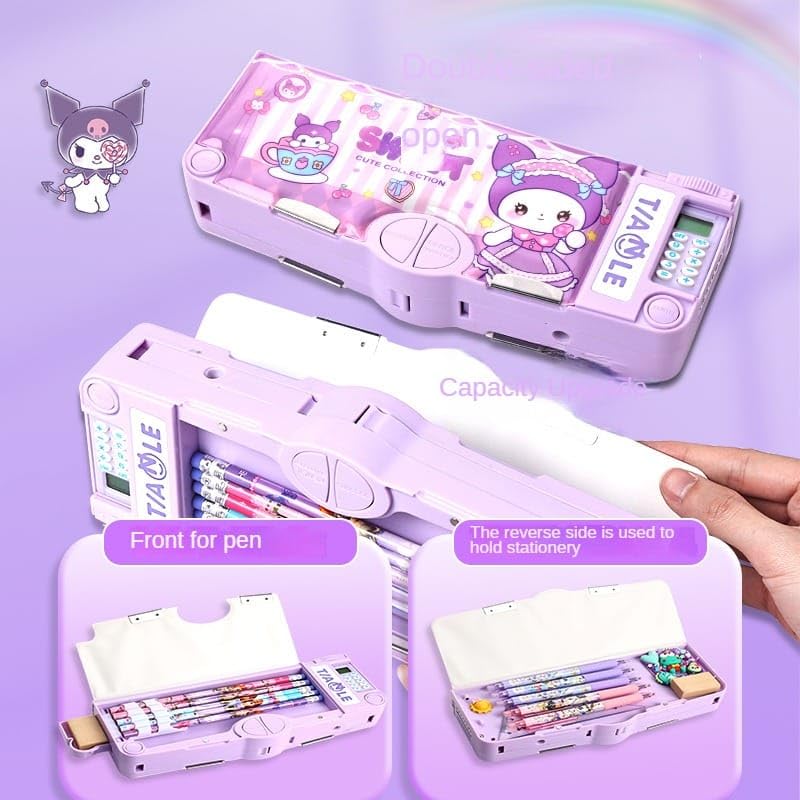 Image of Multifunctional School Pencil Box with Calculator Cute Cartoon Stationary Compass for Boys Geometry Kids with Inbuilt Scissor Ruler Eraser&Sharpener Box Best Gift (Pink Unicorn-Calculator)